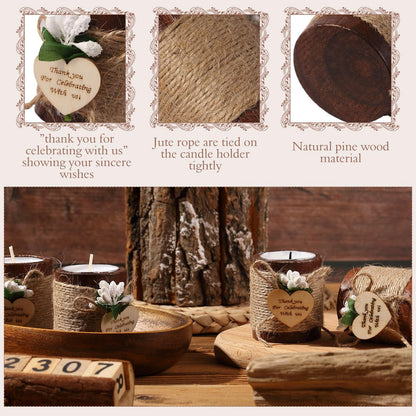 Treela 12 Pcs Wood Tealight Candle Holder Bridal Shower Tealight Holder Rustic Wooden Cylinder Candle Holders with Tea Lights Candles for Wedding Baby Shower Party Favors Gift(Brown)