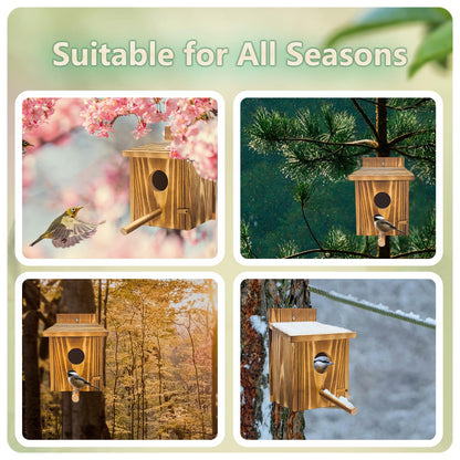 2 Pack Birdhouses for Outdoors,Wooden Wren Birdhouse with Detachable Perch,Finch Bluebird Houses Hanging Birdhouse for Outdoors