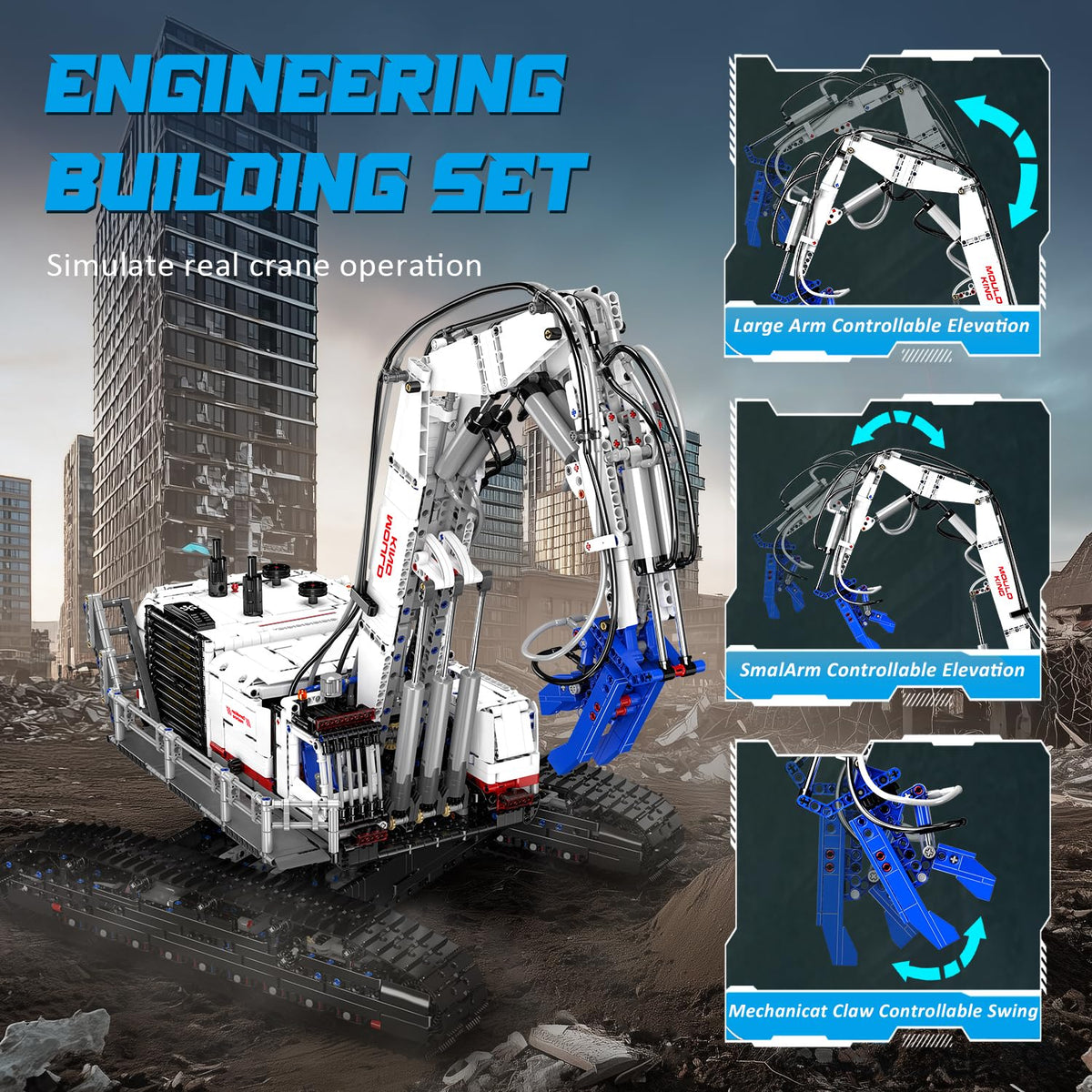 Mould King Mobile Demolition Crane Construction Set, APP Control Motorized Excavator Truck Building Blocks Kit, DIY Assembly STEM Car Toys for Adults - Perfect for Creative Play and Learning (4195+)