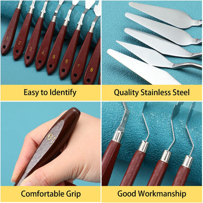 Lasnten 37 Pcs Palette Knife Set Pallet Knife Set Stainless Steel Paint Spatula Tools with Wooden Handle for Acrylic Color Mixing Scraper Supplies Oil Painting Accessories