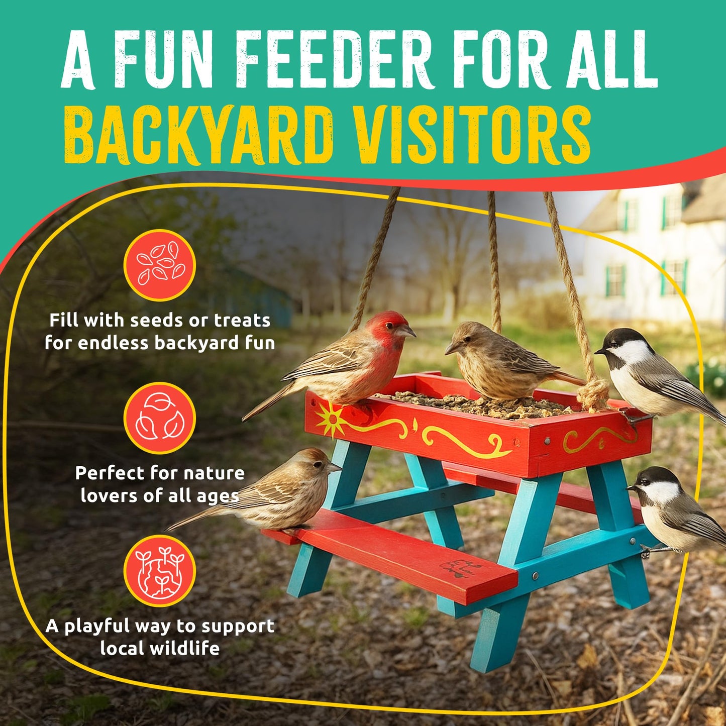SparkJump Picnic Table Bird Feeder Kit, DIY Woodworking Project for Kids and Families, Complete Tools and Paint Set, FSC-Certified Sustainable Wood, Backyard Nature Activity, Ages 6+