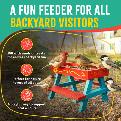 SparkJump Picnic Table Bird Feeder Kit, DIY Woodworking Project for Kids and Families, Complete Tools and Paint Set, FSC-Certified Sustainable Wood, Backyard Nature Activity, Ages 6+