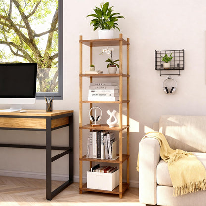 YGYQZ Bookshelf, 6-Tier High Vertical Book Shelf with Large Capacity, DIY Stackable Wooden and Metal Bookshelf Organizer, Suitable for Living Rooms, Offices, Bedrooms, and Studies