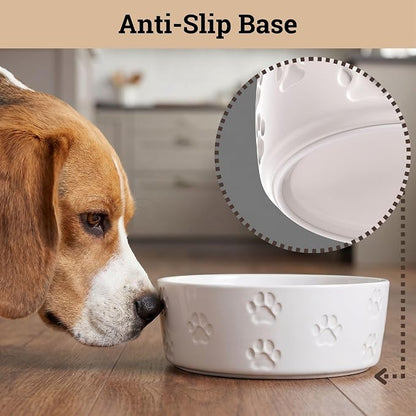 Ceramic Dog Bowl Set of 2 with Anti-Skid Base - 6.5" Wide x 2.5" Tall Ceramic Dog Bowls Medium Sized Dogs - 3.8 Cup Capacity Food and Water Bowls for Dogs - Rubber Bottom Pet Bowl Set of 2 Medium Size