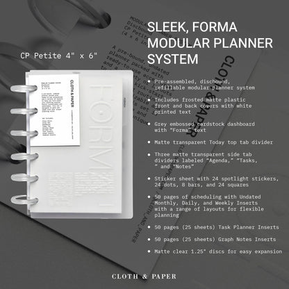 Cloth & Paper FORMA Modular Planner System – Premium Discbound CP Petite Undated Planner with Clear Discs, Covers, Dividers, Today Tab, Stickers & Inserts – Customizable Refillable Planning Organizer
