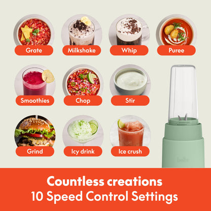 bella 6 Pcs Portable Rocket Blender, Juicer & Smoothie Maker, Press & Twist Design, EverGood™ & BPA Free Dishwasher Safe Parts, 4 Tip Stainless Steel Blade, Cord Wrap, 240 Watt Motor, Oatmilk