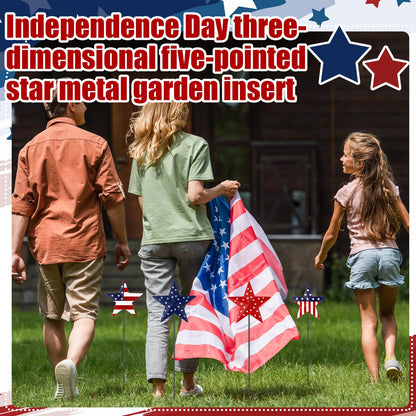 Pickmesh 6 Pcs 12" H 4th of July Outdoor Decor Patriotic Metal Yard Sign Star Red White Blue Garden Stake USA Flag American Yard Sign for Memorial Day Independence Day Decoration