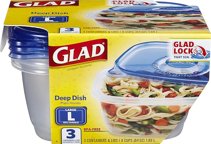 Glad GladWare Deep Dish Food Storage Containers, Large Rectangle