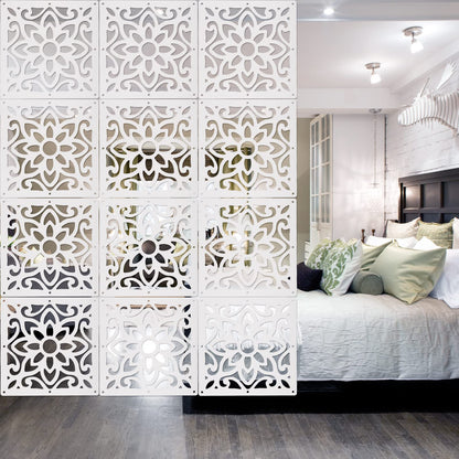 ANMINY 12 PCS Hanging Room Divider Decorative Thick Wall Screen Panels Floral Carving Pattern Hollow Out Design for Bedroom Living Dining Room Kitchen Office Restaurant Home Hotel Decor - White Flower