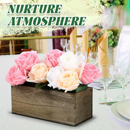 Havawish 10 Sets 10 x 4 x 4 in Wood Rectangular Planter Boxes Bulk Wood Flower Box Centerpiece Vases with Floral Foam Blocks Rustic Flower Pot Indoor Window for Wedding Arrangement