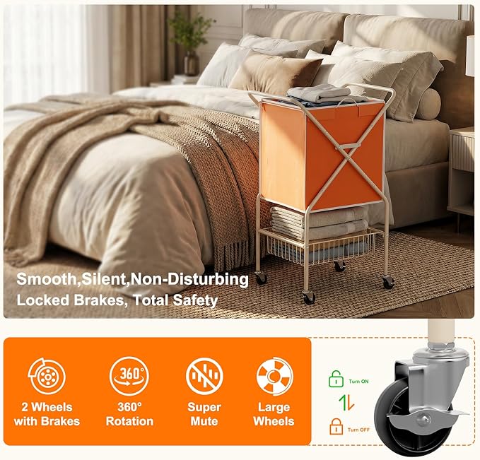 Convenient Laundry Basket with Wheels, Heavy Duty Dirty Clothes Laundry Hamper