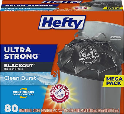 Hefty Ultra Strong Trash Bags, Break Resistant Drawstring Enclosure, Continuous