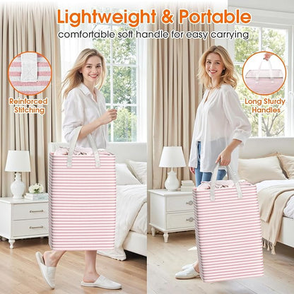 3 Pack Large Laundry Basket,Waterproof & Freestanding Laundry Hamper,Collapsible Clothes Hampers with Easy Carry Long & Reinforced Handles in Bathroom,College Dorm(75Lx3,Pink)