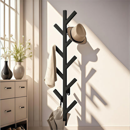 Prywot Coat Rack Wall Mounted - 9 Hooks, Coat Hooks for wall, Modern Metal Coat Tree for Hats, Jackets, Bags, Entryway Bedroom-Black (Height 37.8")
