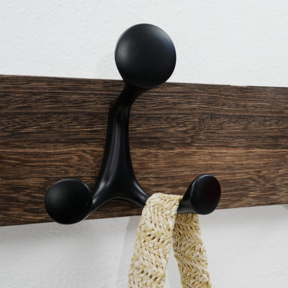 WEBI Coat Rack Wall Mount,24" Solid Wood Coat Hooks Wall Mounted Coat Hanger,16" Hole to Hole,Heavy Duty Hook Rack Rail,4 Triple Hooks for Hanging Coats,Jacket,Clothes,Hat,Backpack,Weathered Brown