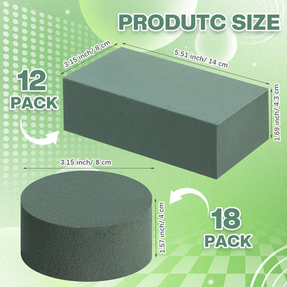 Baderke 30 Pack Floral Foam Blocks Round & Block Foam Set Green Wet & Dry Flower Blocks for Fresh & Artificial Flower Arrangement Florist Supplies for DIY Arts Crafts & Weddings