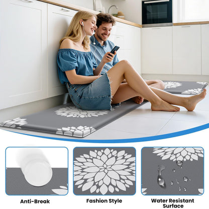 DailyCuddles Kitchen Mats for Floor [2PCS], Soft Anti Fatigue Kitchen Rugs for Home, Water Resistant Cushioned Standing Desk Mats, Non-slip Comfort Mat for Floor, Kitchen, Office, Sink, Laundry (Grey)