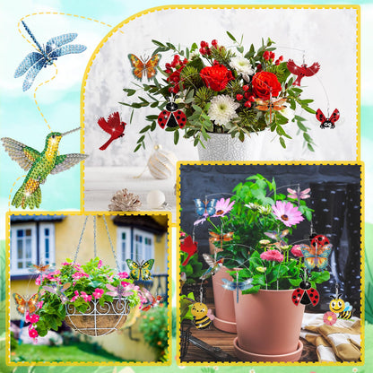 Reallnaive 24 Pcs Butterfly Diamond Art Swaying in the Wind 5D DIY Adult Diamond Art Kits High Flexibility Plant Stakes Decorative Garden Stakes Craft for Indoor Outdoor Yard Decor(Rich Styles)