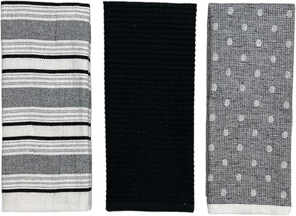 Black White Kitchen Hand Dish Towels: Oversized 28" x 16", 100% Cotton Cloth