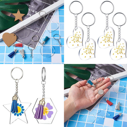 Allazone 8 Style Acrylic Transparent Circle Discs Set, Acrylic Clear Keychain Blanks, Keychain, Mini Tassels, Ball Chain and Sticker for DIY Projects and Crafts