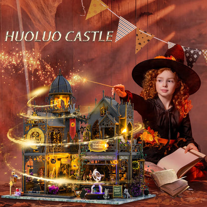 Mostop DIY Miniature House Kit: 3D Wooden Puzzle for Adults Miniature Kit, Magic Castle Tiny Model Dollhouse Kit with LED Light, Mini House Building for Adults & Teens, Creative Crafts for Women