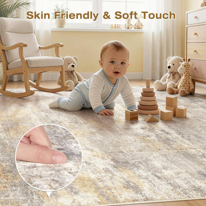 cotiled Abstract 8x10 Area Rug Soft Neutral Non Slip Carpet