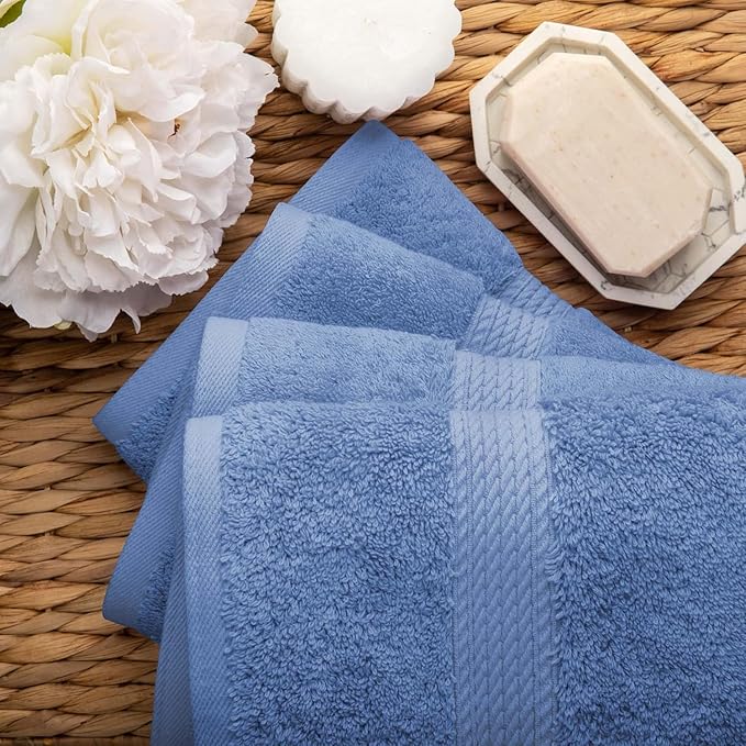 SUPERIOR Egyptian Cotton Pile Hand Towel Set of 4, Ultra Soft Luxury Towels