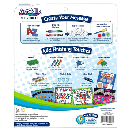ArtSkills Poster Making Kit, Project and Crafts Science Fair Board Supplies with Markers, Stencils, Letters, Glitter, Glue and More, 274 Pieces
