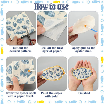 ForraFun 16 Set Beach Oyster Shells for Crafts 4-5 Inch Large Seashells with Holes for Crafting Summer Flat Oyster Shell Kits with Decoupage Napkins Glue Paints Twine Brushs