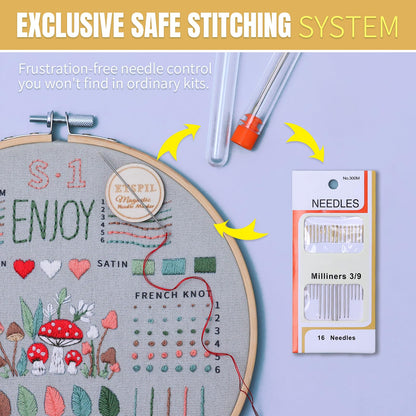 ETSPIL Embroidery Kit for Beginners, Easy Step-by-Step 4K Video Tutorials for Adults to Master 33 Core Stitches, Bound Guide & Magnetic Minder, Relaxing DIY Craft Hobby Gift for Women