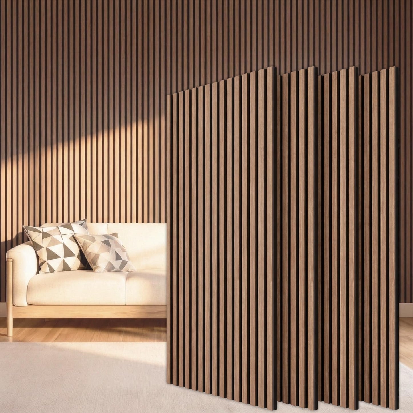 TONOR Wood Slatwall Panels, 4 Pack 47.2" x 23.6"/ 120 x60cm(31ft²) Acoustic Wall Panels, Wood Slat Acoustic Panels for Noise Cancelling and Home Decor, Living Room, Bedroom, Office, Walnut