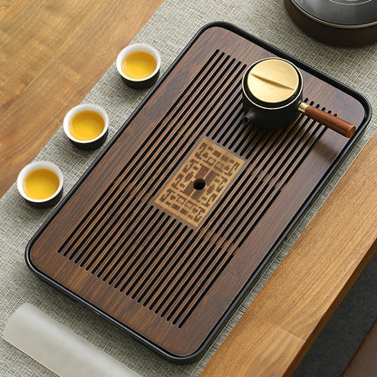Jotsport 17 Inch Bamboo Chinese Gongfu Tea Tray with Water Storage Drainage for Kung Fu Tea Set, (Large, Black)