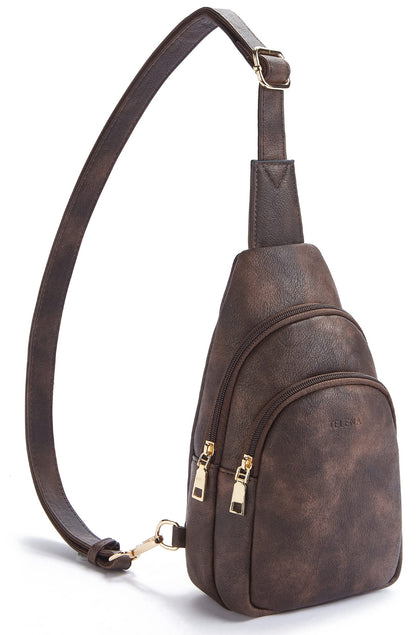 Telena Small Sling Bag for Women Leather Crossbody Fanny Packs Chest Bag for Women