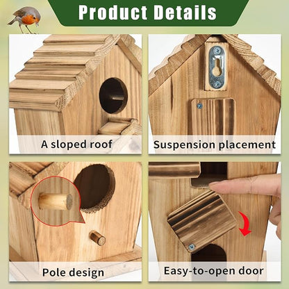 NATUREYLWL Bird Houses for Outside-2 Hole Wooden Outdoor Bird House,Wild Bird Box House,Nesting Box Birdhouse,Garden Bird Roosting