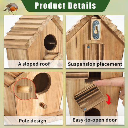 Bird Houses for Outside, Wooden Outdoor 2 Hole Bird House, Can Accommodate 2 Bird Families Suitable for Bluebird,Finch,Cardinals, Garden Hanging Birdhouse No Assembly Required