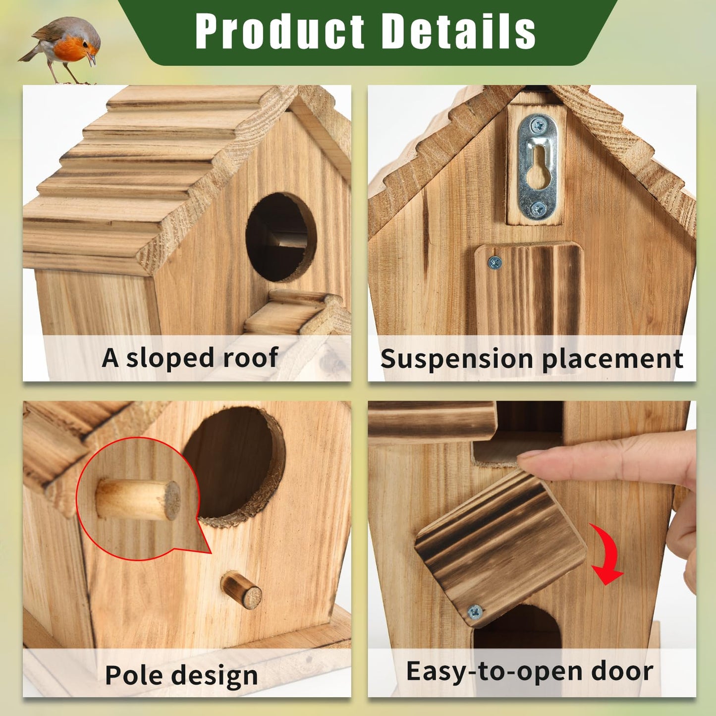 NATUREYLWL Bird Houses for Outside-2 Hole Wooden Outdoor Bird House,Wild Bird Box House,Nesting Box Birdhouse,Garden Bird Roosting