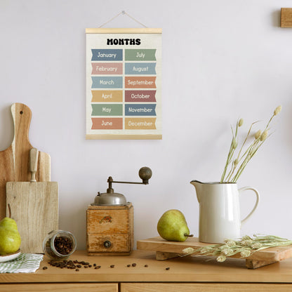 TLESKE Boho Classroom Months of the Year Poster Hanger Frame, Homeschool Hanging Wall Art Decor for Toddler Kids Room Nursery Playroom, Preschool Prek Learning Educational Poster Print Banner, 12x16