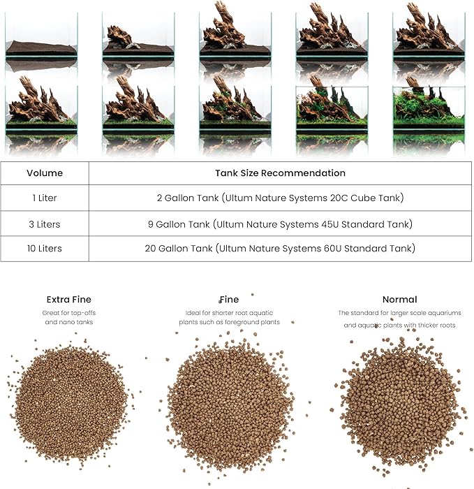 Ultum Nature Systems Controsoil - Freshwater Aqua Soil Substrate for Fish, Shrimp, Live Plant Propagation and Aquascaping - 6.8pH Low Ammonia, Volcanic Ash - Brown, Extra Fine (1 Liter)