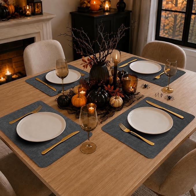 Maxpearl Faux Leather Placemats Set of 4, Waterproof - Wipe Clean - Heat Resistant - Anti Slip Dining Table Place Mats, Suitable for Indoor & Outdoor Use, 17’’×12’’, Black