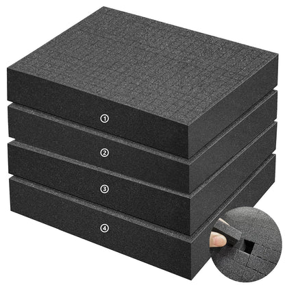 4 Pack Gun Case Foams-16 x 12 x 2 Inch Pick and Pluck Shadow Packing Foam Sheets for Craft, Black Polyurethane Toolbox Carry Case Foam Inserts, Closed Cell Foam for Gun Cases Padding Storage Organizer
