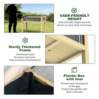 GROWRKS Raised Garden Bed Outdoor - 48”L*20”W*34”H Elevated Wooden Planter Box Stand, Backyard, Patio, Balcony w/Bed Liner, 300lb Capacity