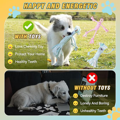 Dog Rope Toys for Small-Medium Dogs. 18 Pack for Teeth Cleaning, Chewing, Training Balls and Squeaky Toys. Best for Entertainment, Interaction,Tug of War Indoor and Outdoor.