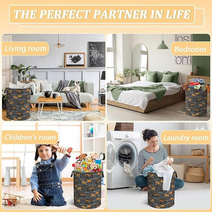 Cute Excavator Engineering Vehicle Laundry Hamper Bag