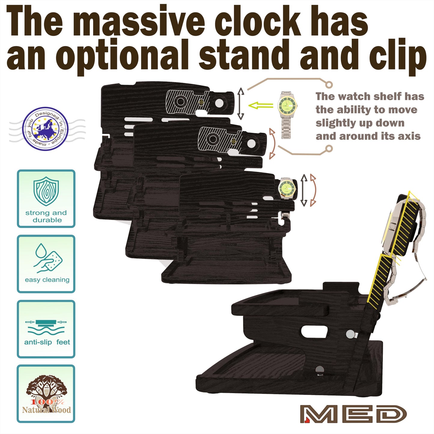 MED Wood Phone Docking Station for Men – Nightstand Organizer & Charging Station for Multiple Devices – Birthday Gift for Husband Dad, Father's Day – Holds Phone, Watch, Wallet, Keys (Black)