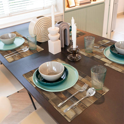 XALOGEER Brown Wood Placemats Set of 4 Rustic Wooden Grain Western Cowboy Linen Place Mat Washable Double Layer Table Mats for Kitchen Dining Decoration 12x18 Inch