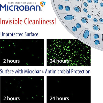 Antimicrobial/Anti-Clog High-Pressure 30-setting Rainfall Shower Combo by AquaDance with Microban Nozzle Protection from Growth of Mold Mildew & Bacteria for Stronger Shower! Wave Blue