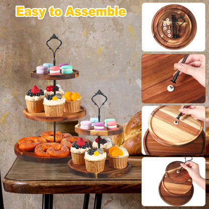 Maitys 2 Pack Wooden Cupcake Stand Rustic Cupcake Tower 3 Tier 2 Tier Holder Farmhouse Tiered Serving Tray Food Display Stands for Dessert Tea Party Wedding Birthday Kitchen Table Decorations