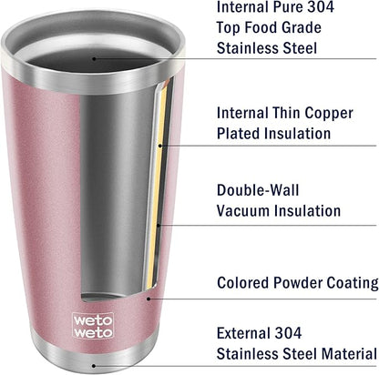 WETOWETO 20oz Tumbler, Stainless Steel Vacuum Insulated Coffee Travel Mug, Double Wall Powder Coated Insulated Coffee Mug Travel Mug with Lid Thermal Cup for Outdoor, Rose Gold, 6 Pack