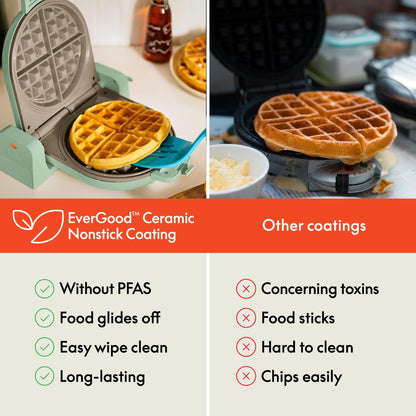 bella Flip-n-Store Waffle Maker with EverGood™ Ceramic Nonstick Coating, Fits-anywhere™ Kitchenware, Power Indicator Light, Cool Touch Handle & Cord Wrap, 7” Wide & 1" Deep Plates, 1000 Watt, Oatmilk