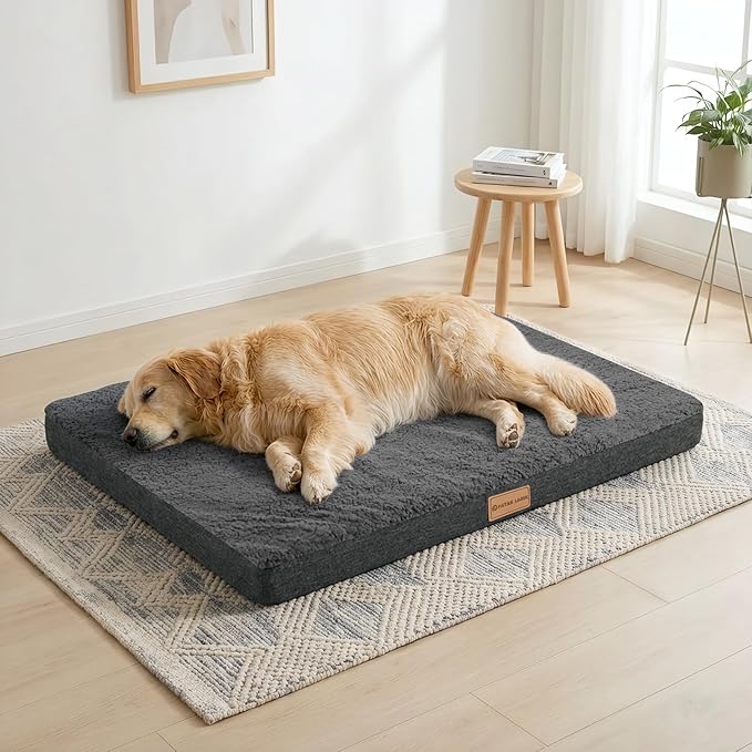 Patas Lague Orthopedic XL Dog Bed Large Sized Dog 48''X30'', Soft Waterproof Egg Crate Foam Large Pet Crate Beds Mat with Removable Washable Cover and Non-Slip Bottom, Dark Grey